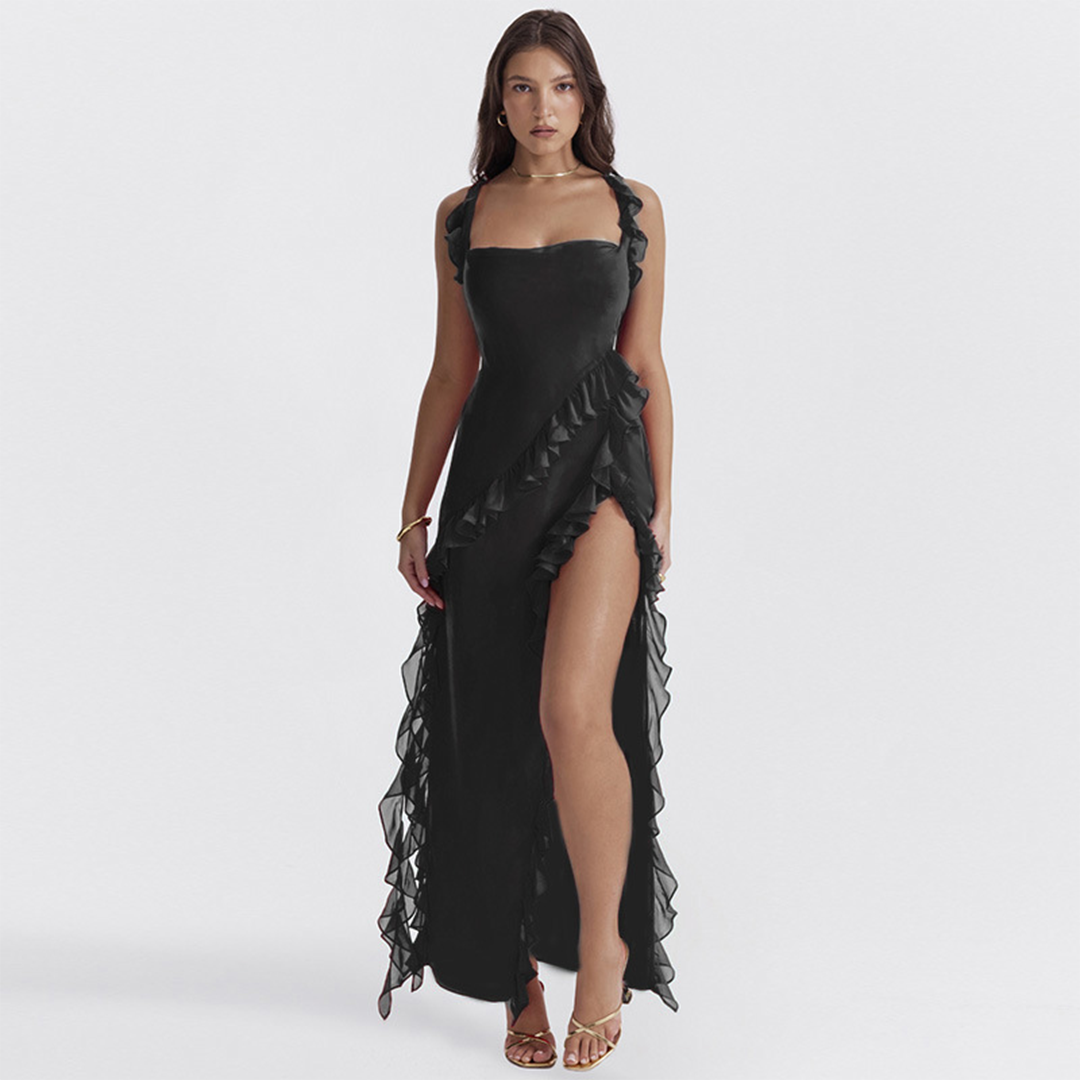 ROMINA - Luchtige geruffelde maxi-jurk met split voor de zomer