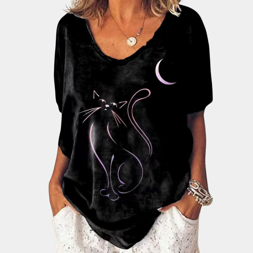 Trendy dames t-shirt met kattenprint voor de zomer