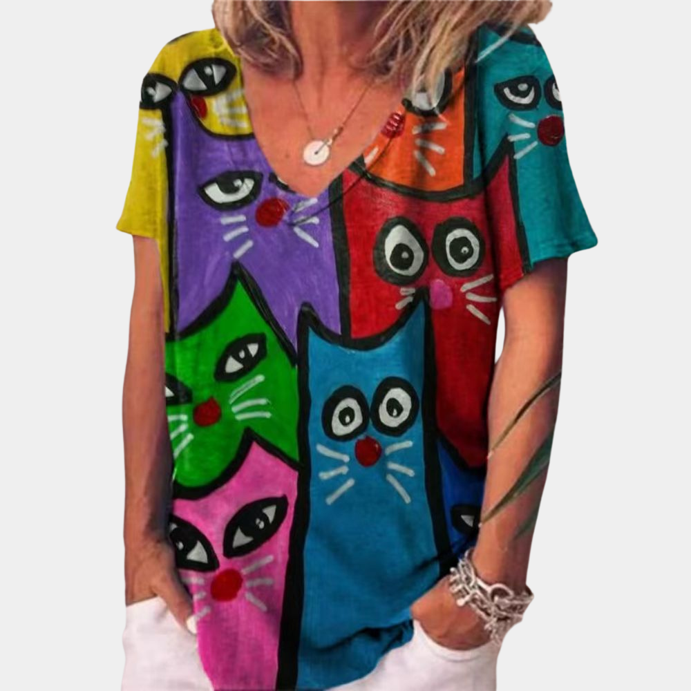 Trendy dames t-shirt met kattenprint voor de zomer
