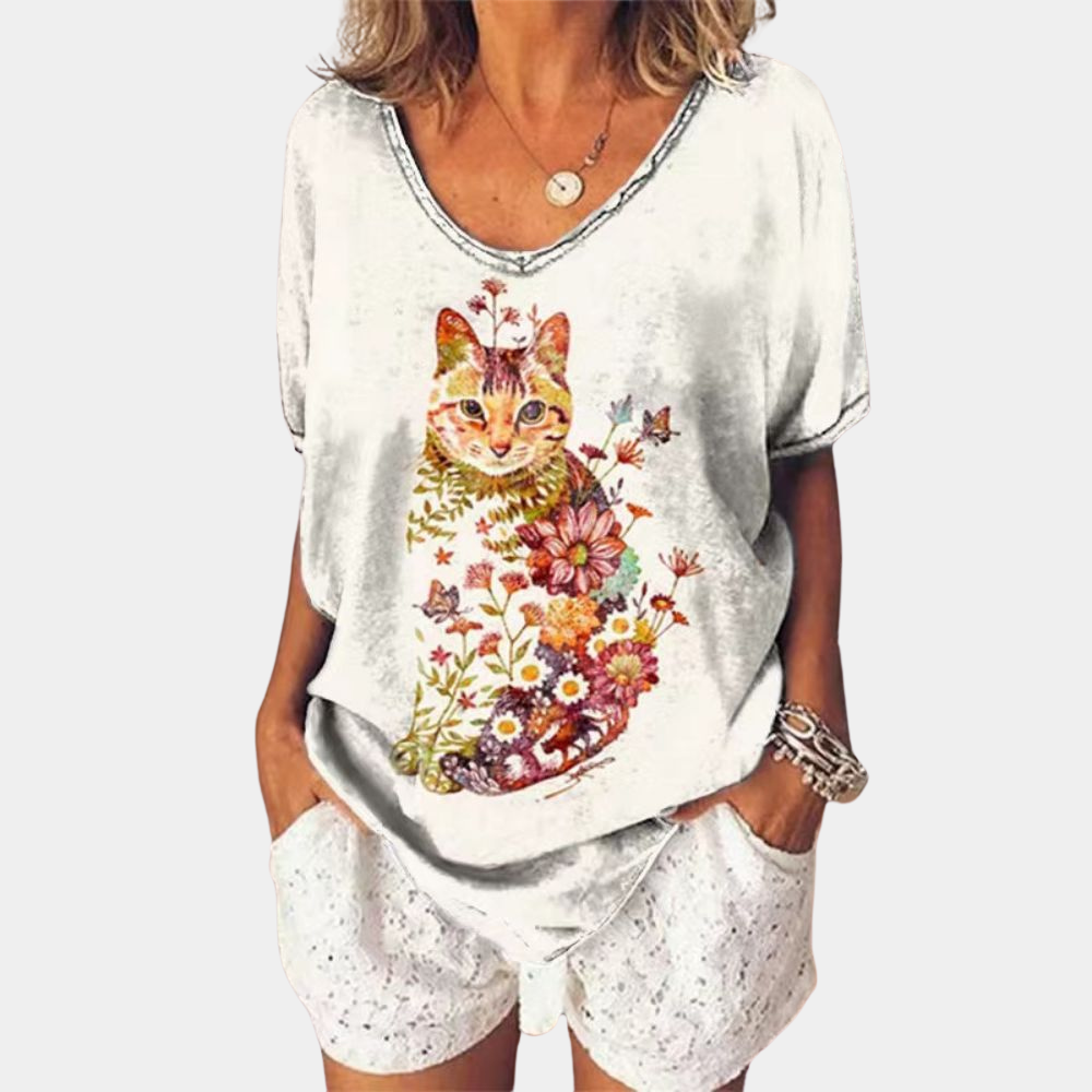 Trendy dames t-shirt met kattenprint voor de zomer