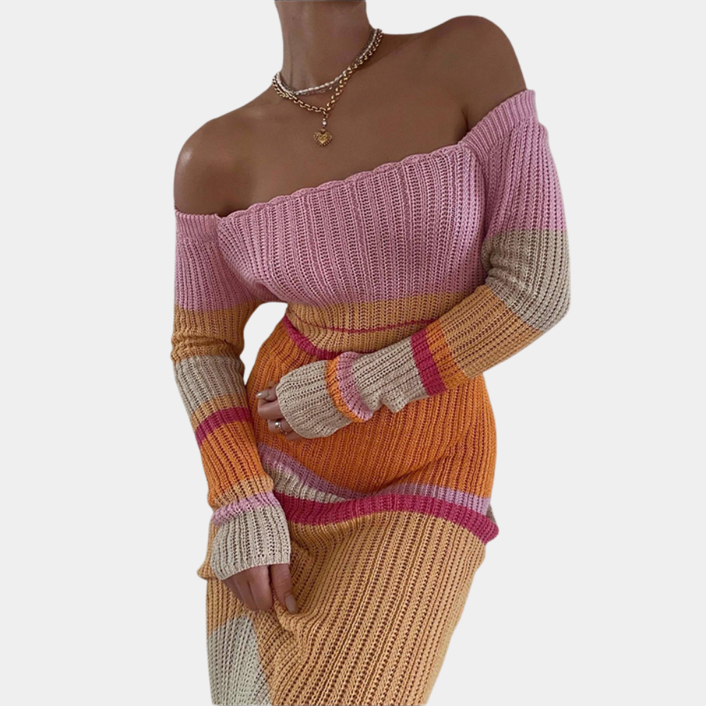 Stijlvolle off-shoulder gebreide damesjurk voor de zomer