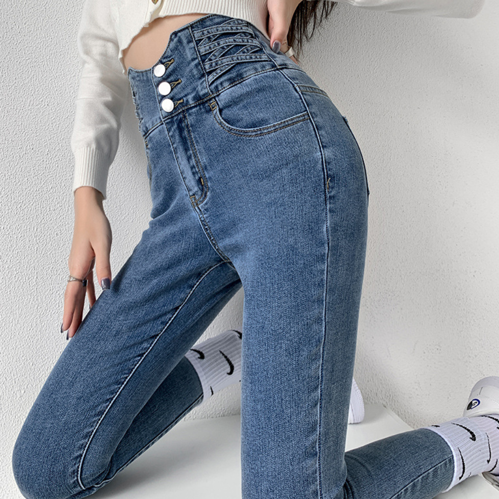 Modieuze zomerse jeans met hoge taille voor dames