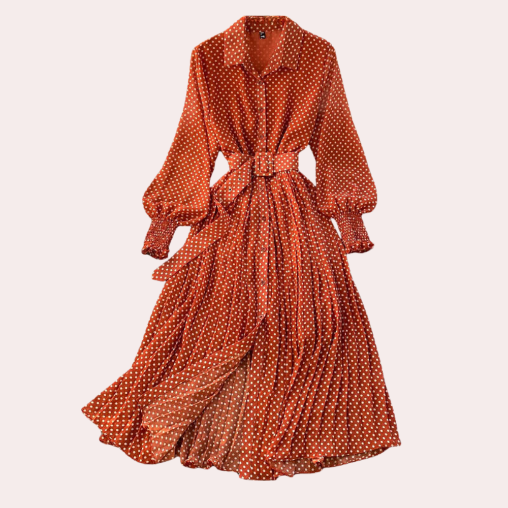 Nana - Zomerse Maxi-jurk met Stippen en Geplooide Details