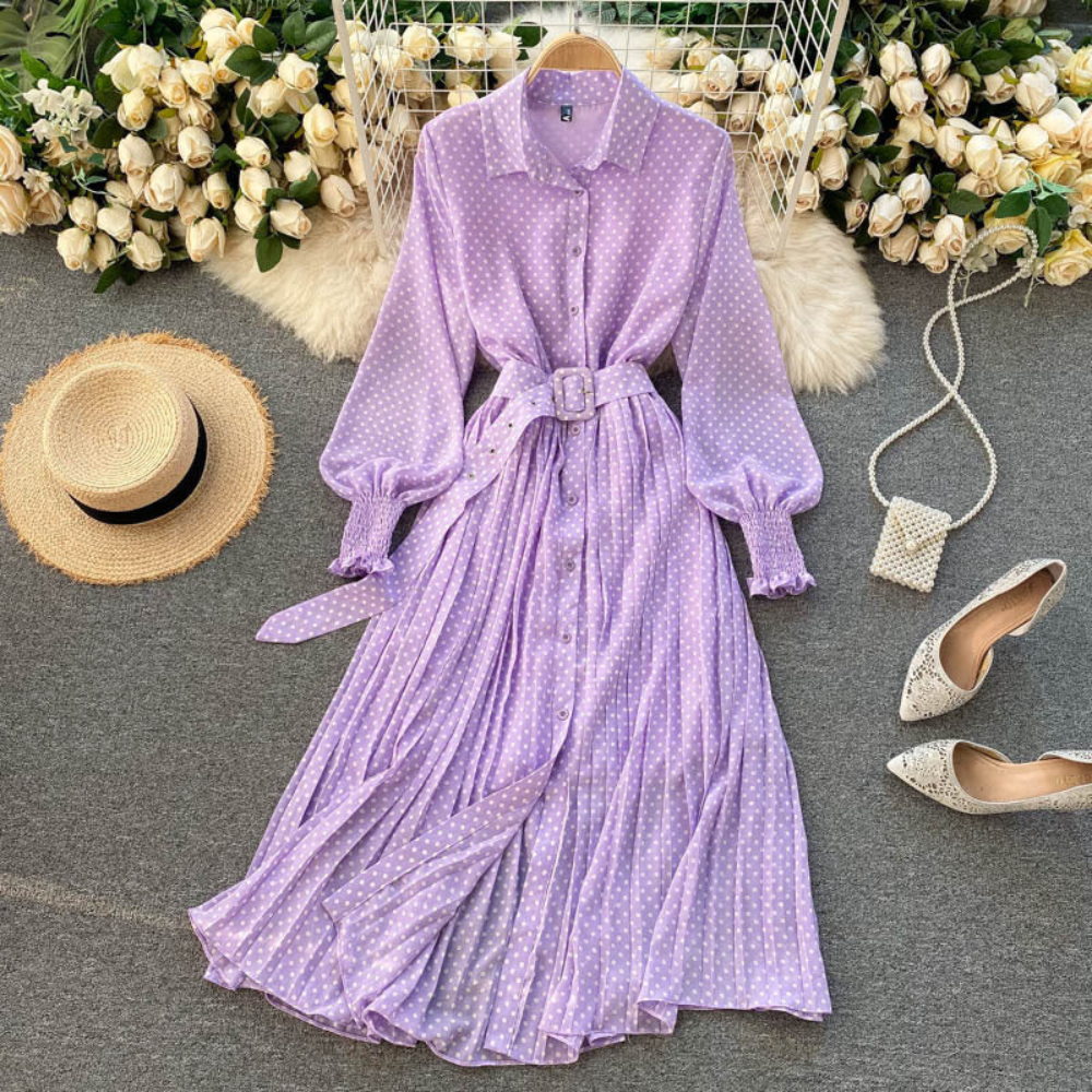 Nana - Zomerse Maxi-jurk met Stippen en Geplooide Details