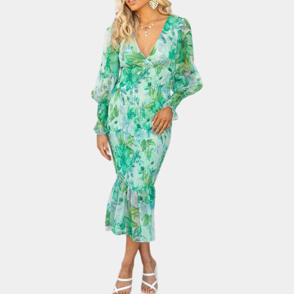 Delfina - Prachtige Zomer Bloemenprint Jurk met Plooien