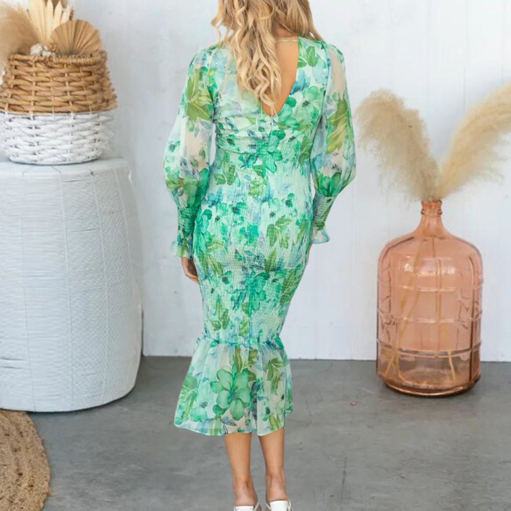 Delfina - Prachtige Zomer Bloemenprint Jurk met Plooien