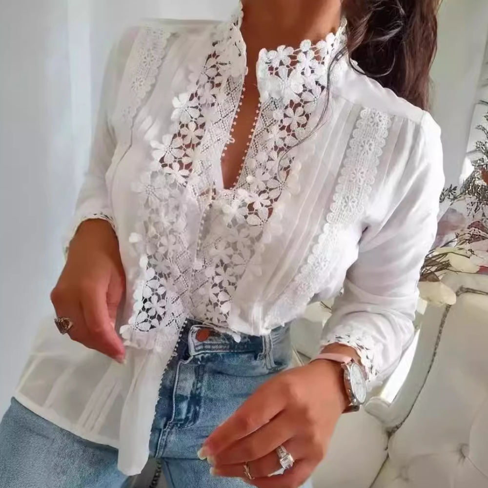 Marga - Zomerse Romantische Blouse met Elegant Bloemen Kant