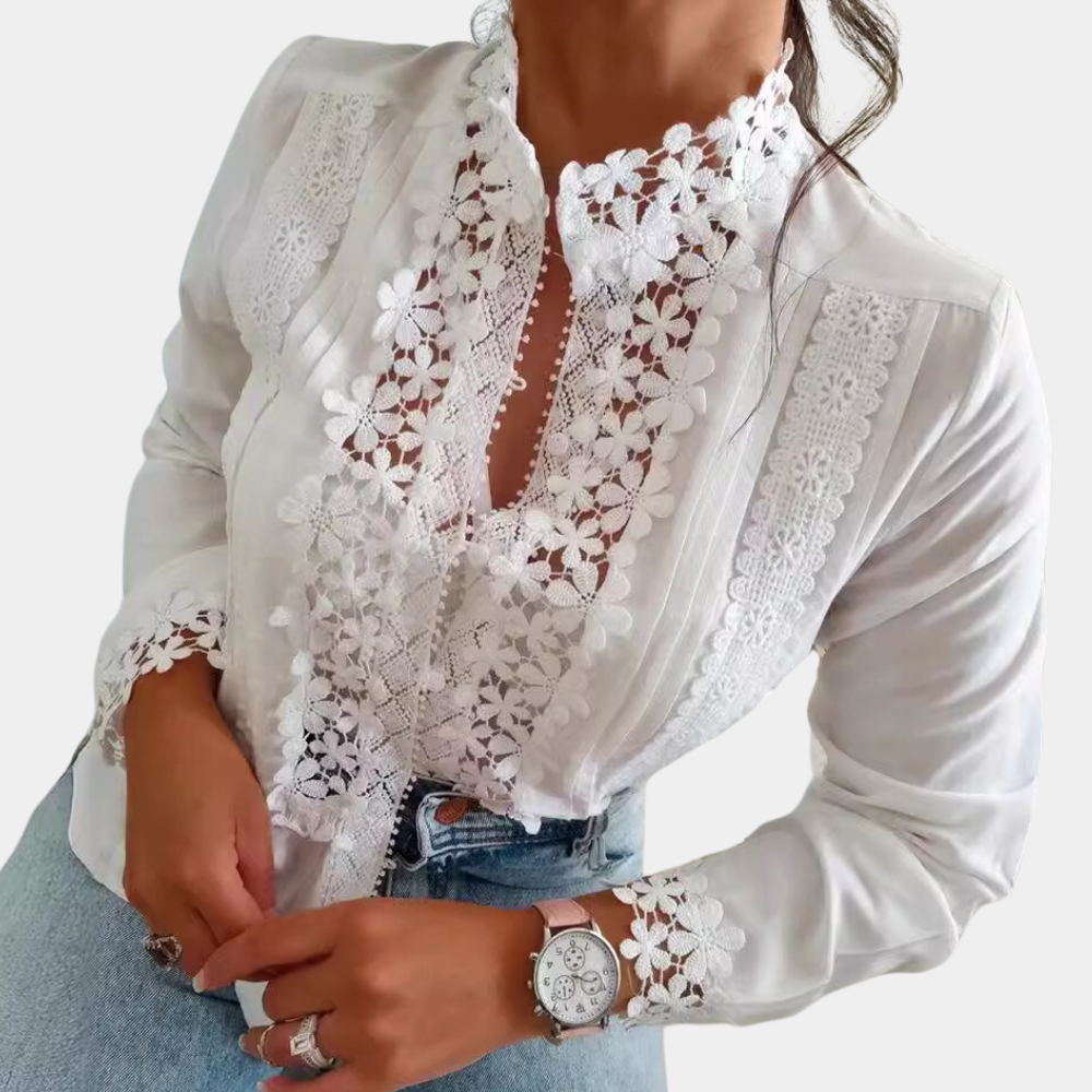Marga - Zomerse Romantische Blouse met Elegant Bloemen Kant