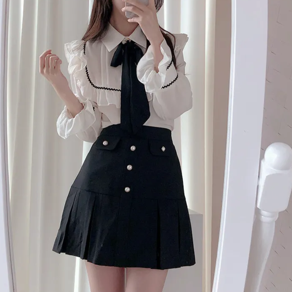 Evgenia - Elegante Zomer Damesblouse met Ruffle Rand en Strik