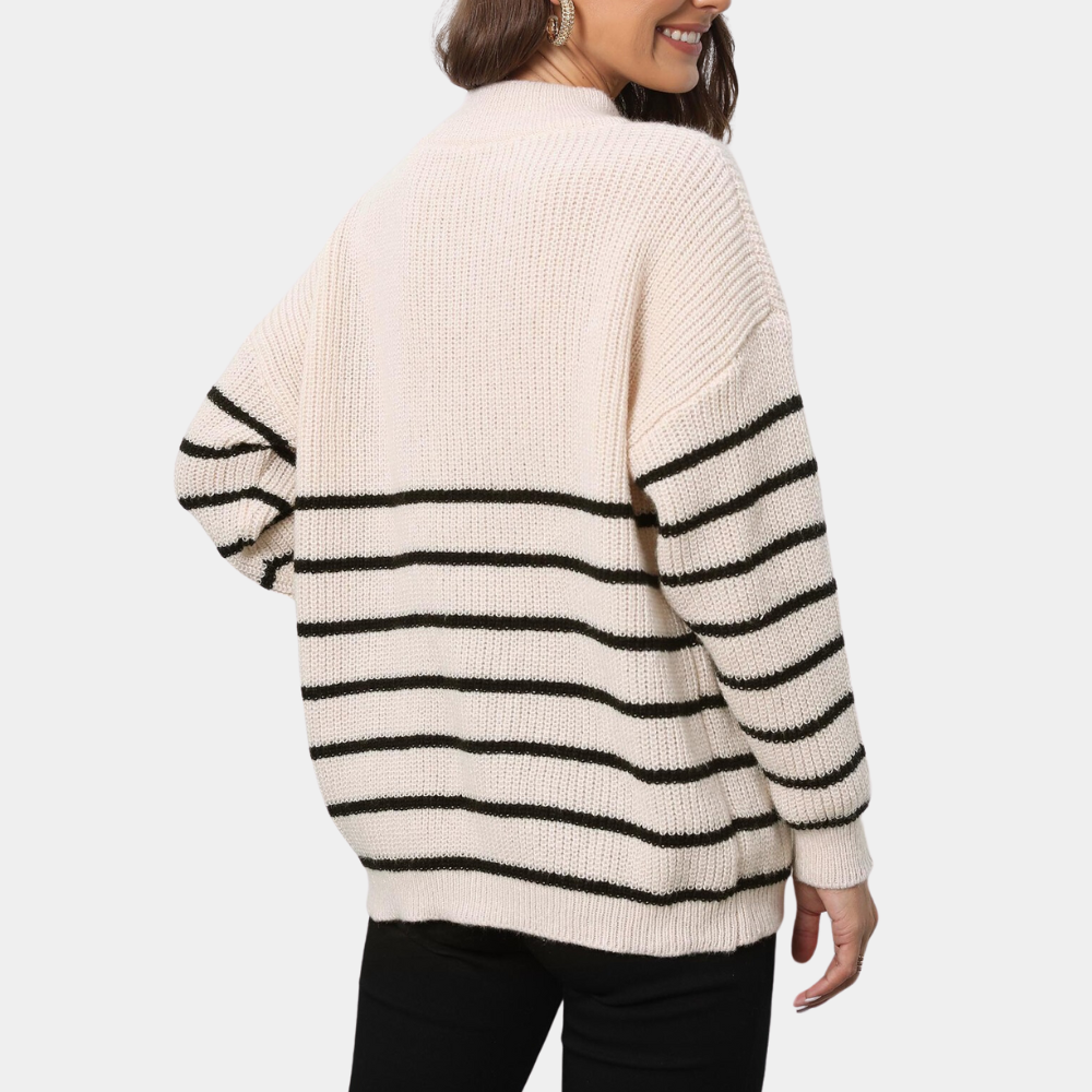 Nydia - Dames Casual Gestreept Gebreid Half Rits Zomertrui