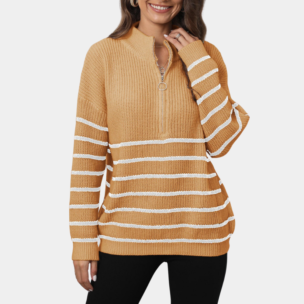Nydia - Dames Casual Gestreept Gebreid Half Rits Zomertrui