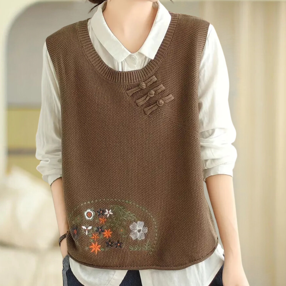 Penina - Elegant geborduurd damesvest met bloemen voor de zomer
