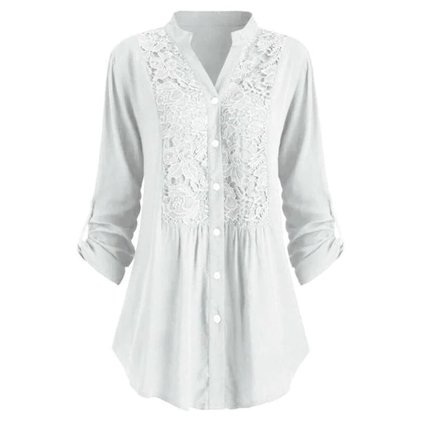 Hailei - Luchtige lange blouse met pofmouwen voor dames - Zomereditie