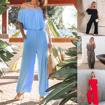 EMMALYN - Geruffeld off-shoulder zomerse jumpsuit