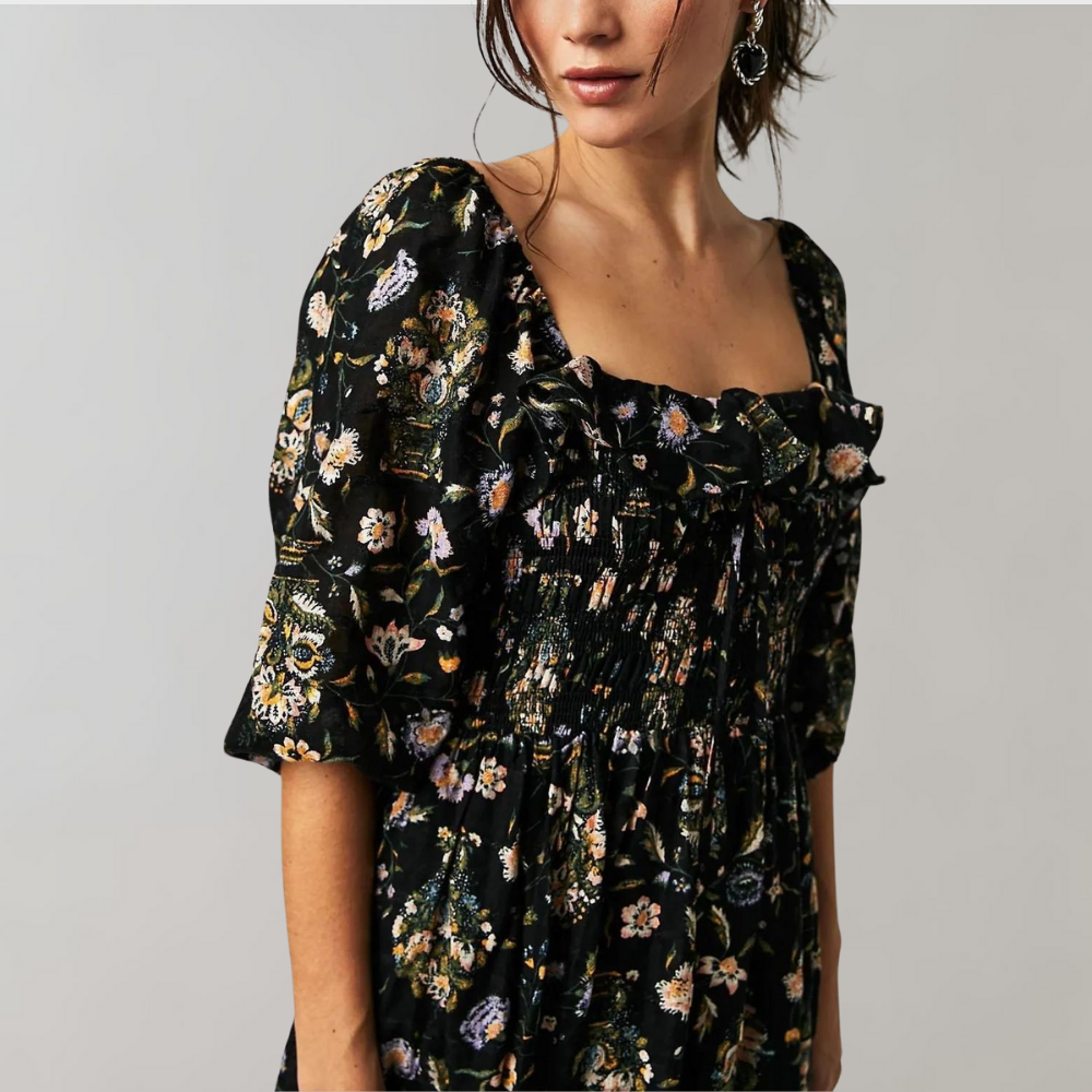 Fie - Zomerse gebloemde midi-jurk met ruches