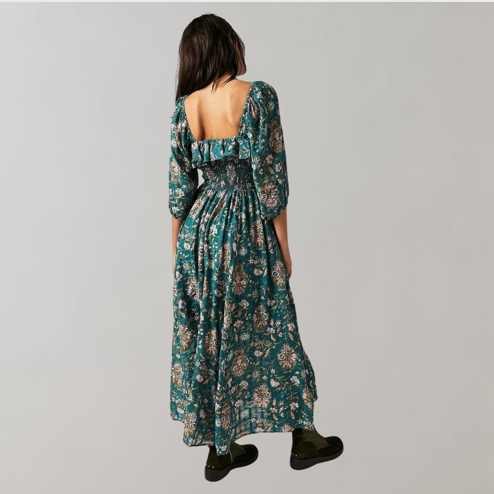 Fie - Zomerse gebloemde midi-jurk met ruches