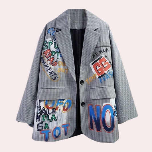 Berthe - Oversized damesblazer met tekst voor de zomer