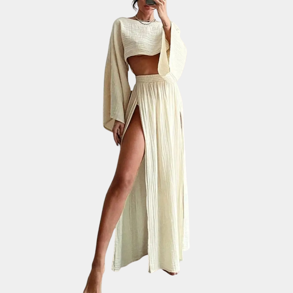 Alodia - Tweedelige casual damesset met hoge split voor de zomer