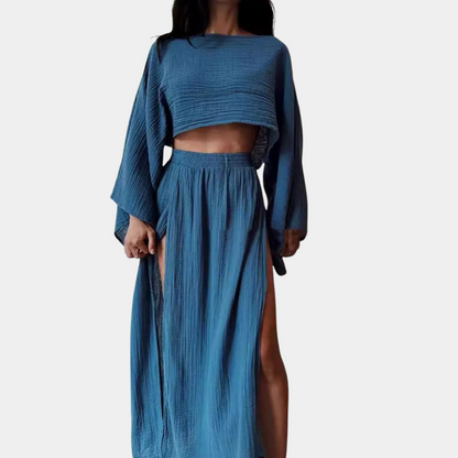 Alodia - Tweedelige casual damesset met hoge split voor de zomer