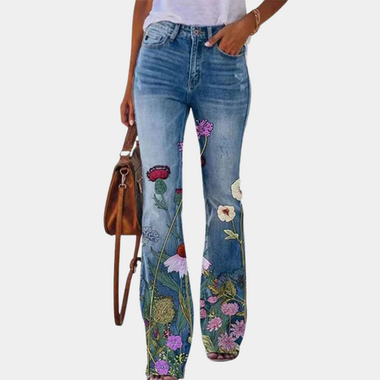 Rosmunda - Zomerse damesjeans flare met knopen