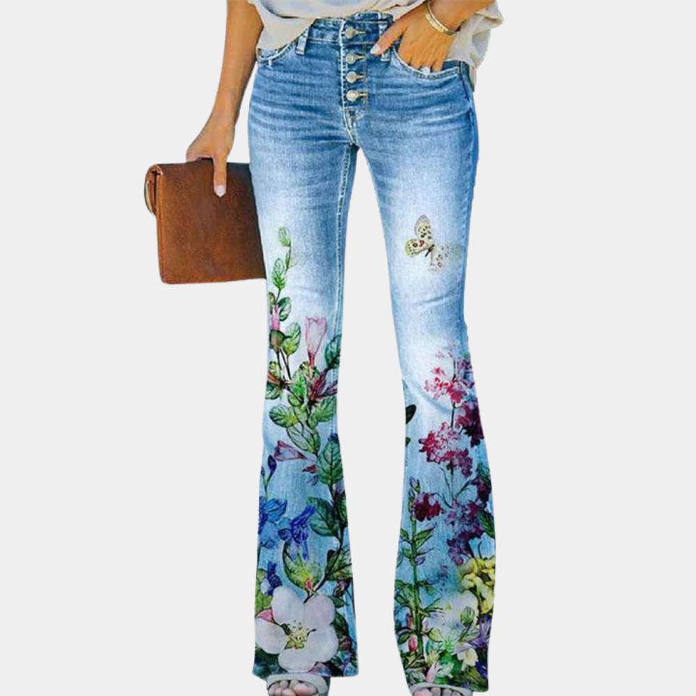 Rosmunda - Zomerse damesjeans flare met knopen