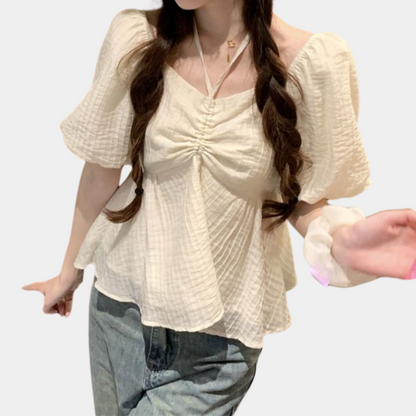 Nanna - Stijlvolle damesblouse met pofmouwen voor de zomer