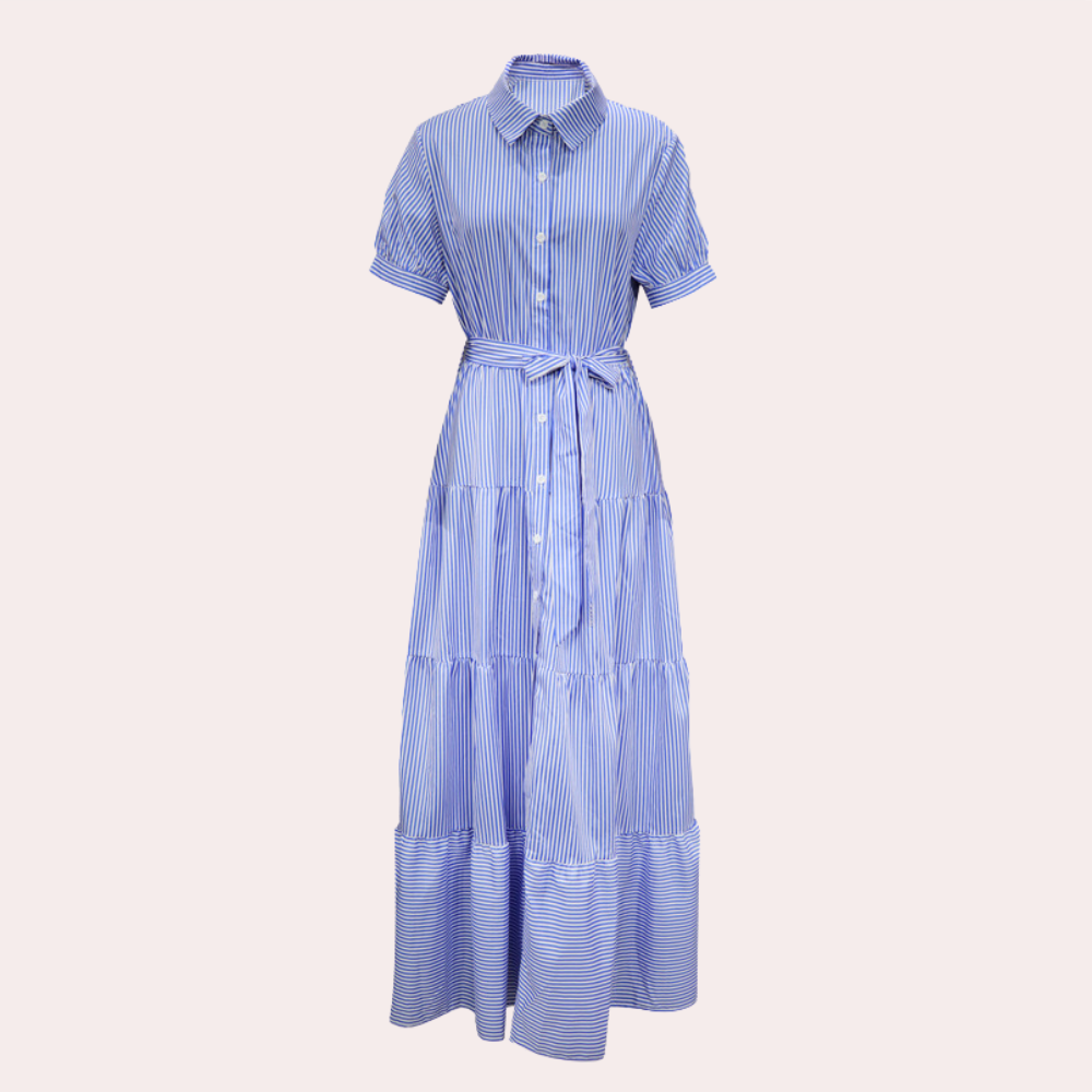 Irina - Zomerse gestreepte dames maxi-jurk met ceintuur