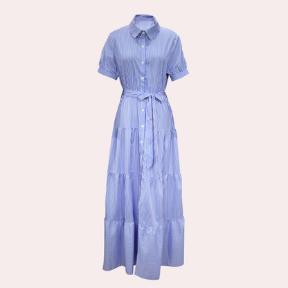 Irina - Zomerse gestreepte dames maxi-jurk met ceintuur