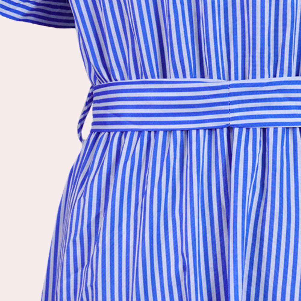 Irina - Zomerse gestreepte dames maxi-jurk met ceintuur