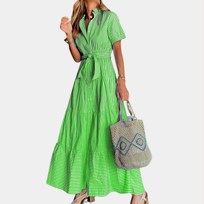 Irina - Zomerse gestreepte dames maxi-jurk met ceintuur