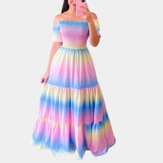 Off-shoulder gelaagde damesjurk voor de zomer