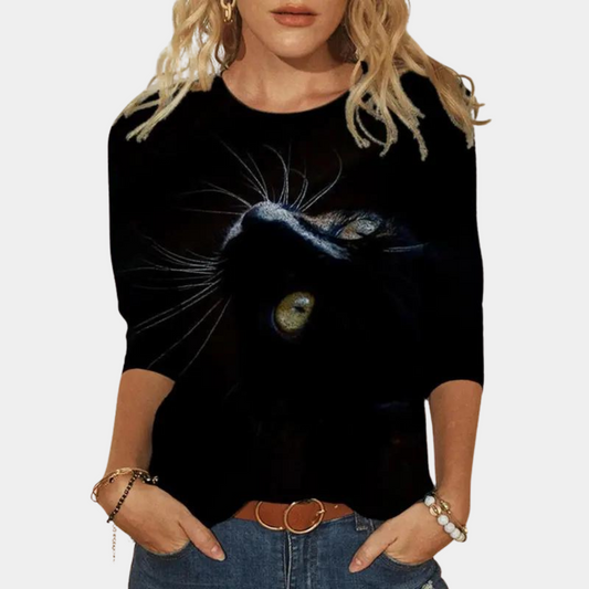 Zomerse damesblouse met kattenprint