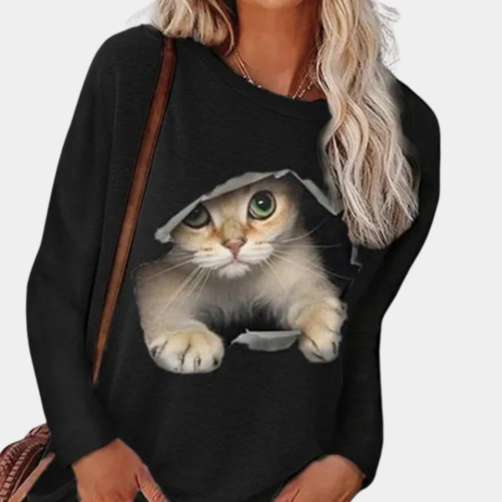 Zomerse damesblouse met kattenprint