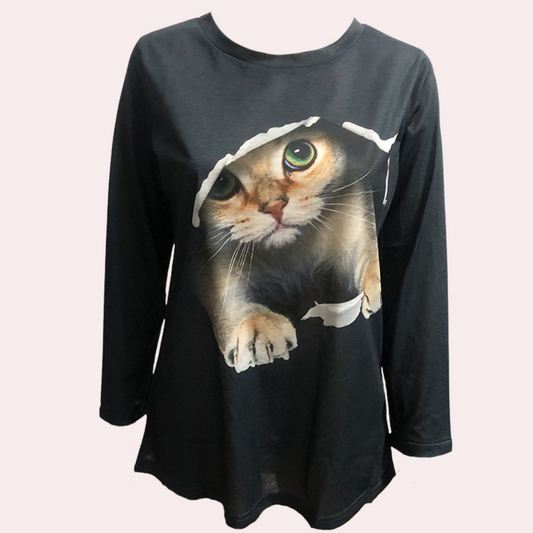 Zomerse damesblouse met kattenprint