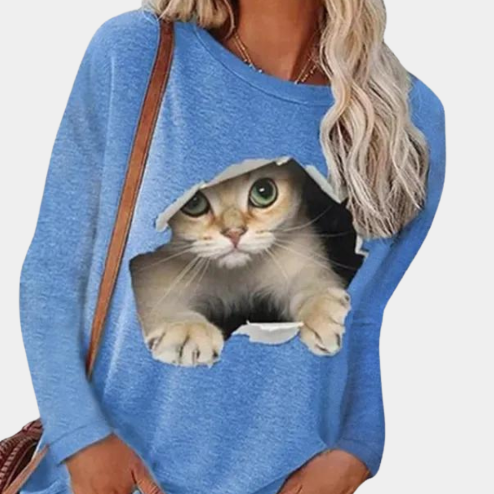 Zomerse damesblouse met kattenprint