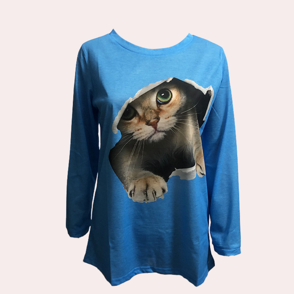 Zomerse damesblouse met kattenprint