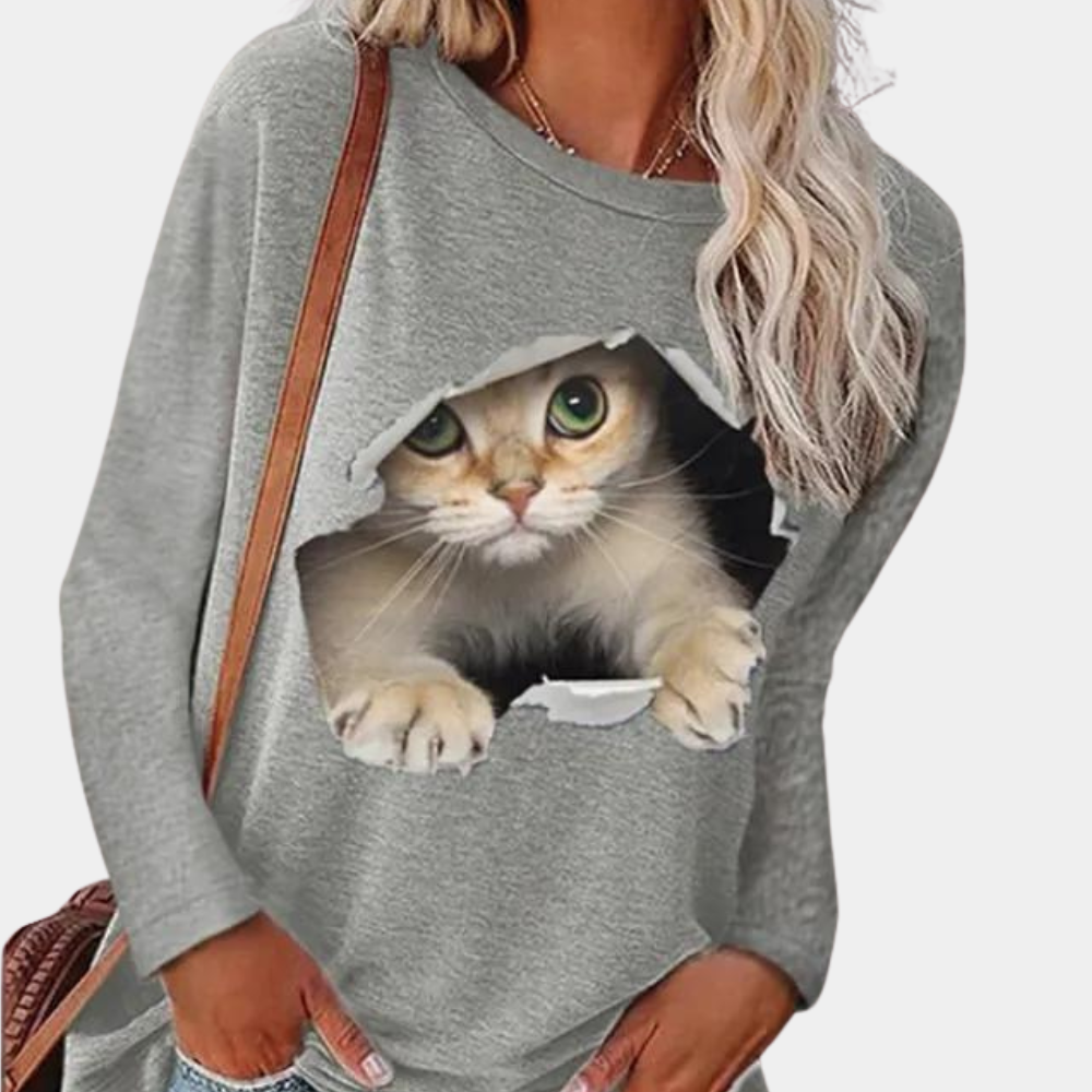 Zomerse damesblouse met kattenprint