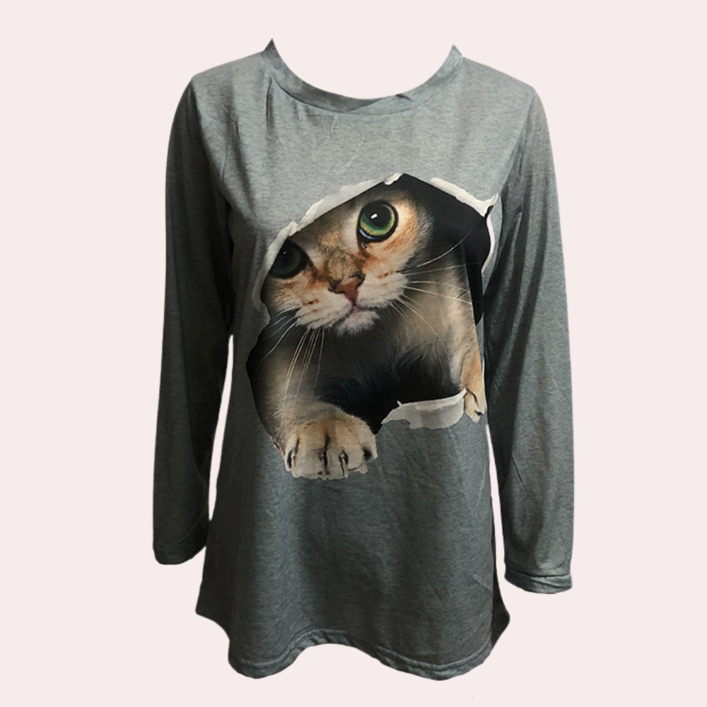 Zomerse damesblouse met kattenprint