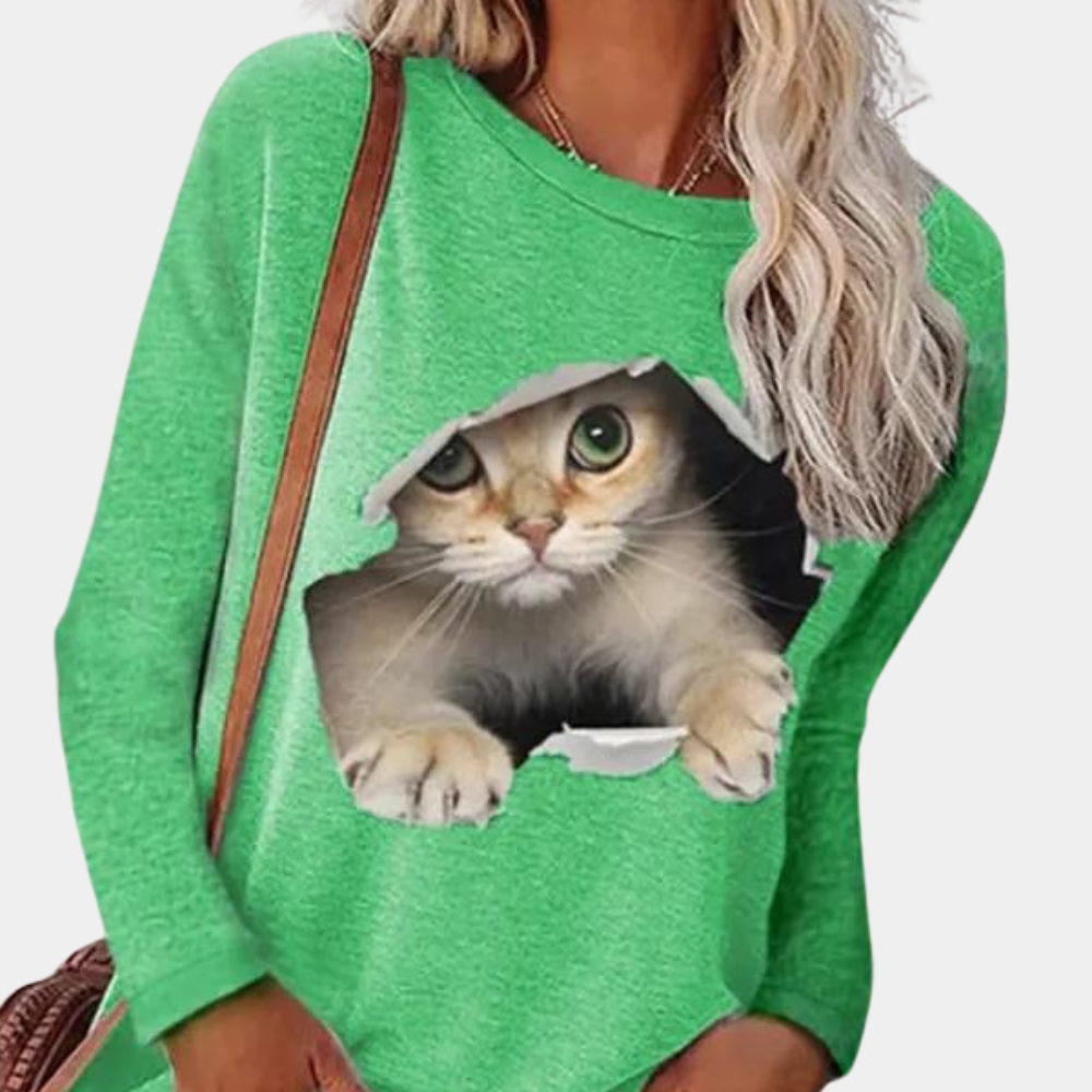 Zomerse damesblouse met kattenprint