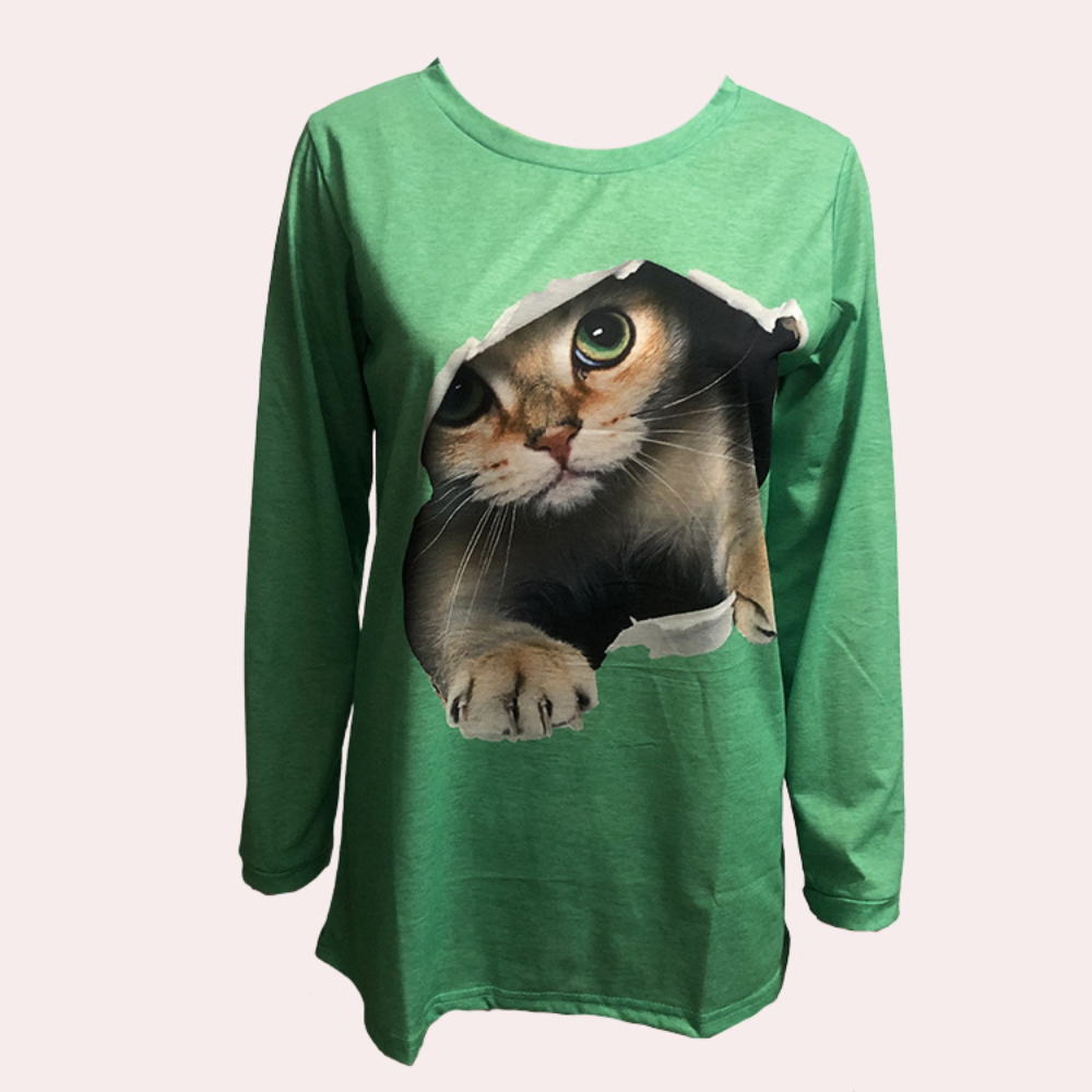 Zomerse damesblouse met kattenprint