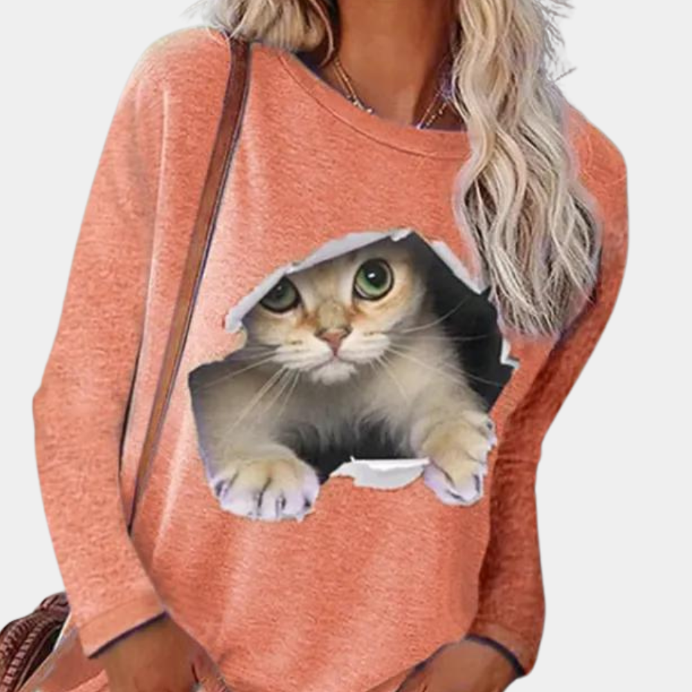 Zomerse damesblouse met kattenprint