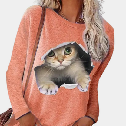 Zomerse damesblouse met kattenprint