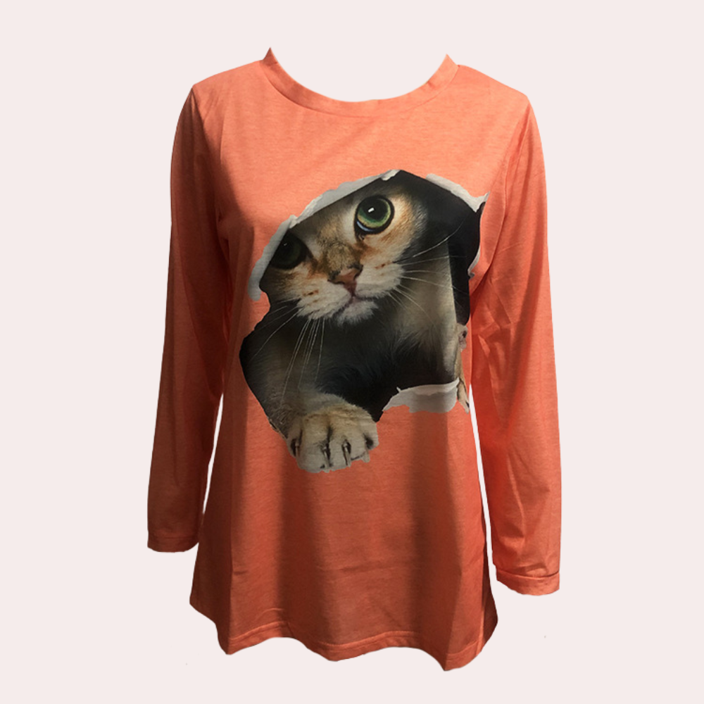 Zomerse damesblouse met kattenprint