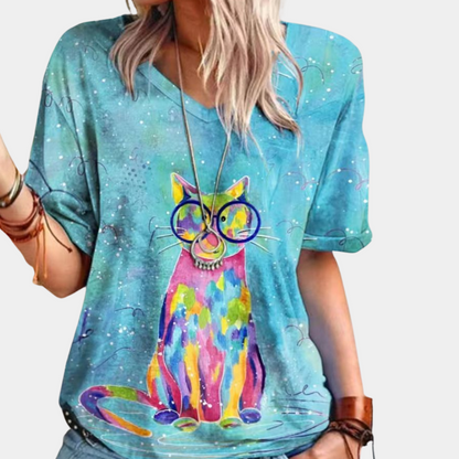 Trendy dames t-shirt met kattenprint voor de zomer