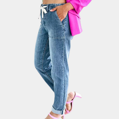 Zomerse broek met hoge taille en koord voor dames
