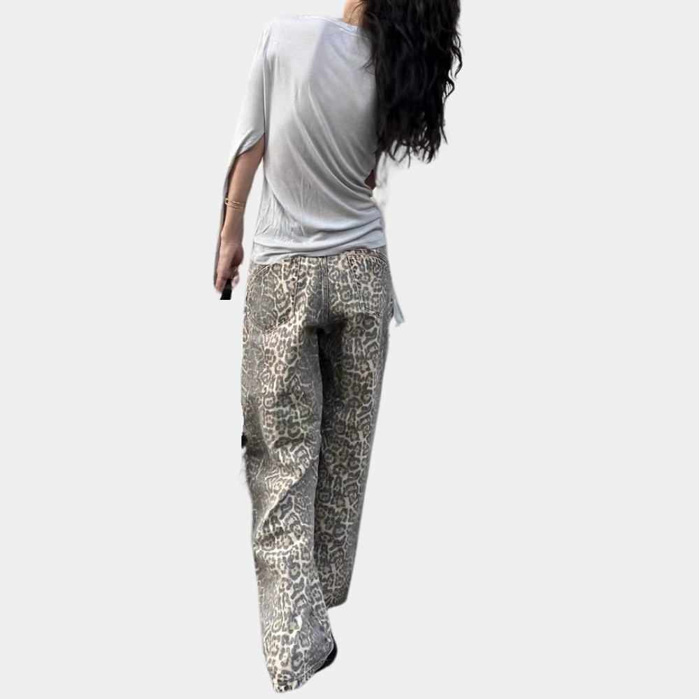 Malena - Dames zomerjeans met luipaardprint