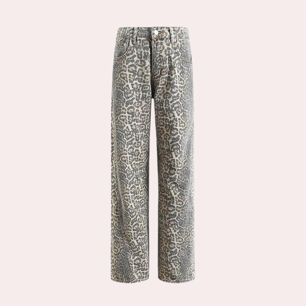 Malena - Dames zomerjeans met luipaardprint