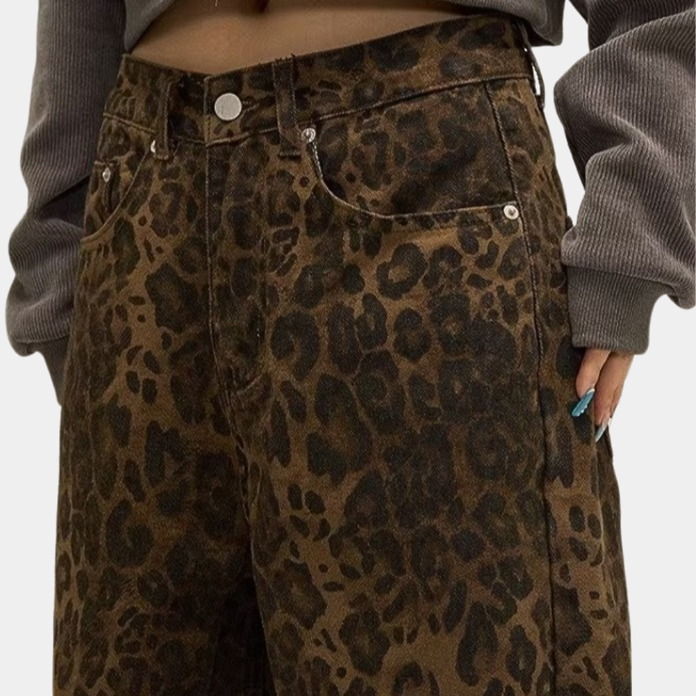 Xenobia - Dames modieuze zomerjeans met luipaardprint