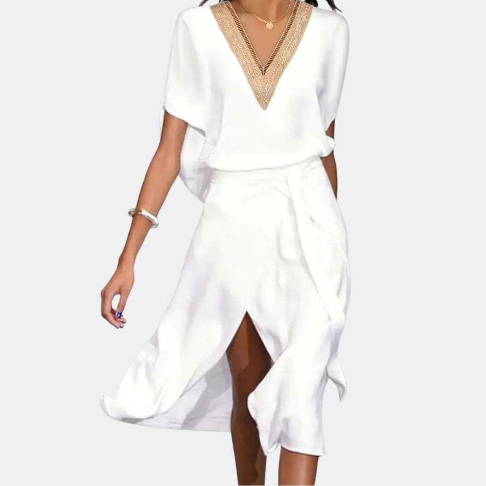 Moderne zomerse midi-jurk met v-hals voor dames
