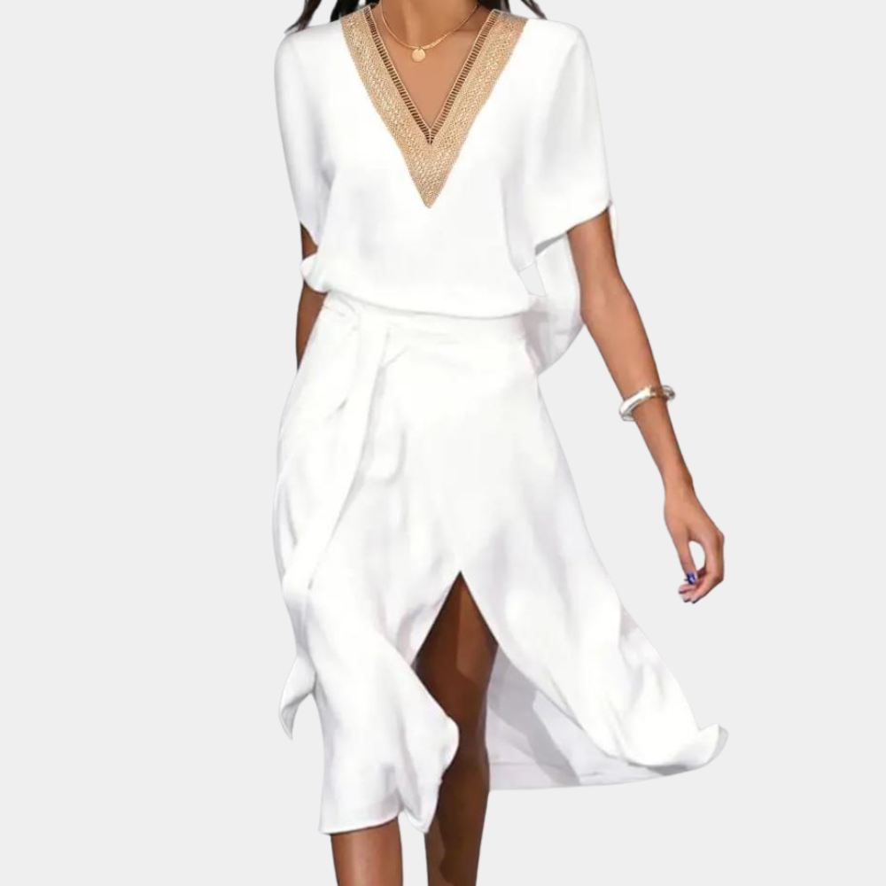 Moderne zomerse midi-jurk met v-hals voor dames